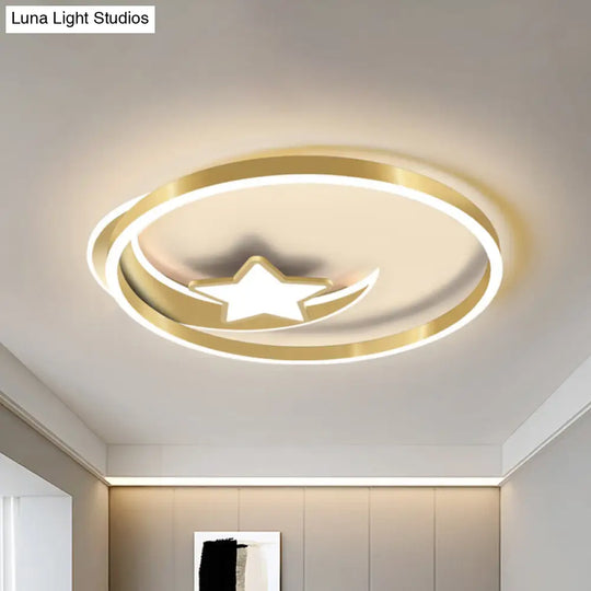 Nordic Led Gold Crescent And Star Ceiling Light With Acrylic Shade - Flush Mount Fixture