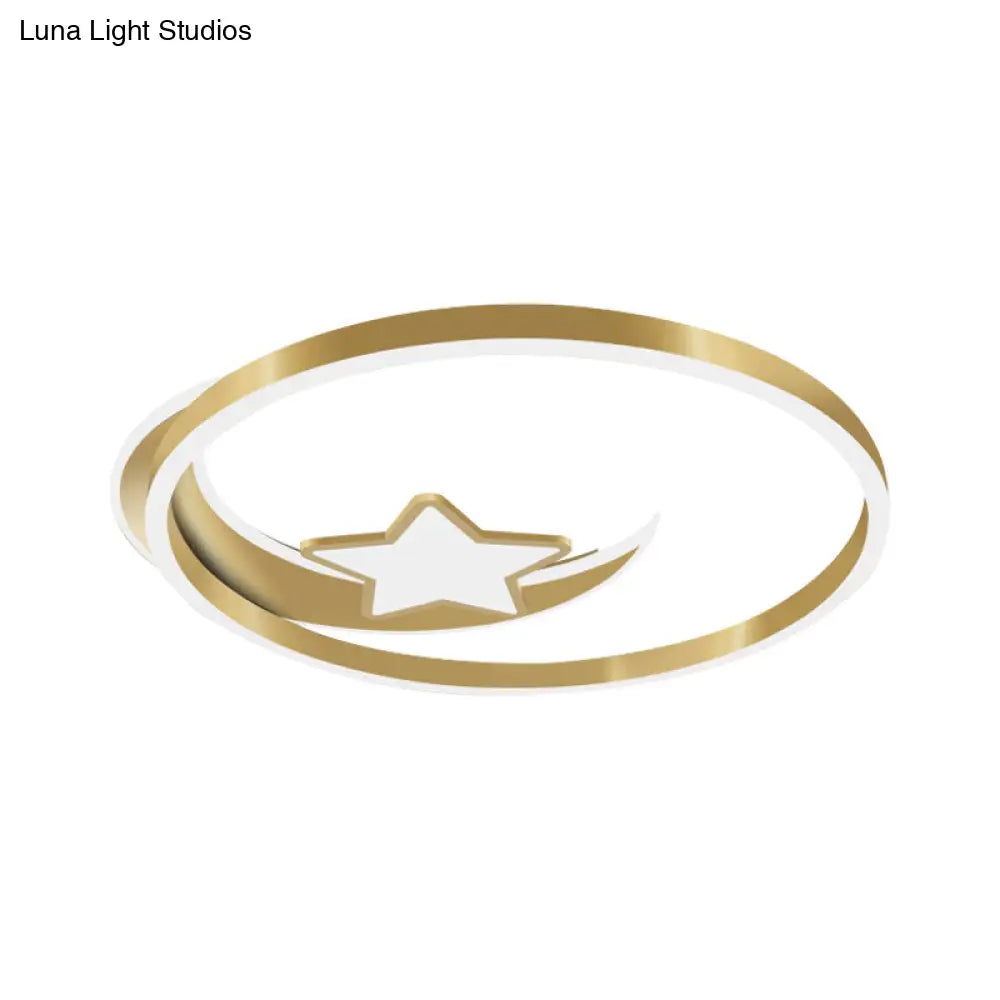 Nordic Led Gold Crescent And Star Ceiling Light With Acrylic Shade - Flush Mount Fixture