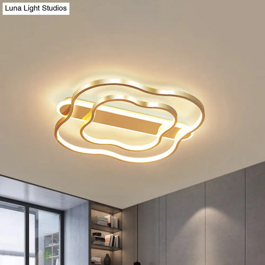 Nordic Led Gold Floral Ceiling Light - Elegant Flush Mount Lamp (21’/25.5’) - Warm/White Light