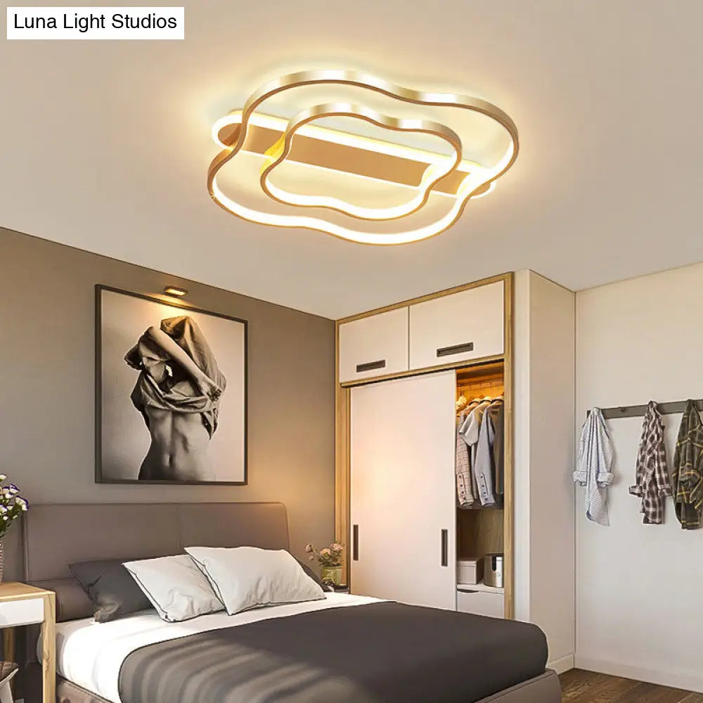 Nordic Led Gold Floral Ceiling Light - Elegant Flush Mount Lamp (21’/25.5’) - Warm/White Light