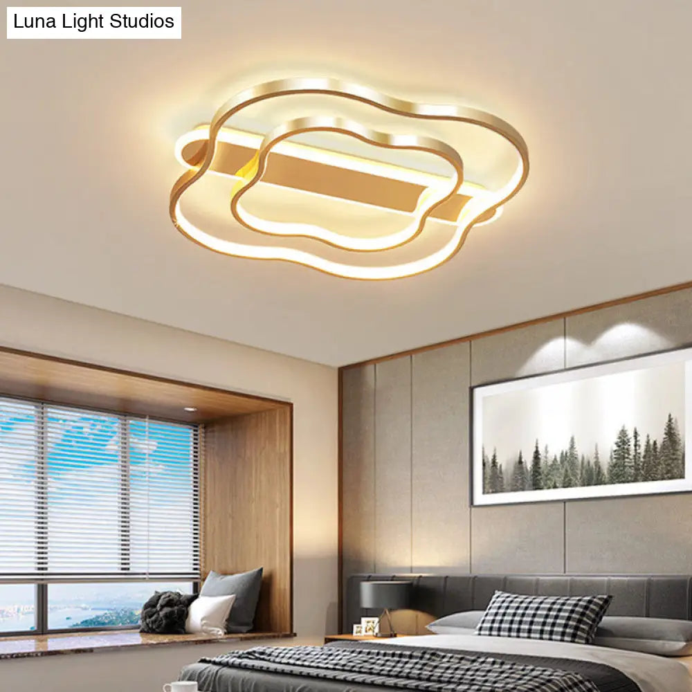 Nordic Led Gold Floral Ceiling Light- Elegant Flush Mount Lamp (21/25.5) - Warm/White Light Options