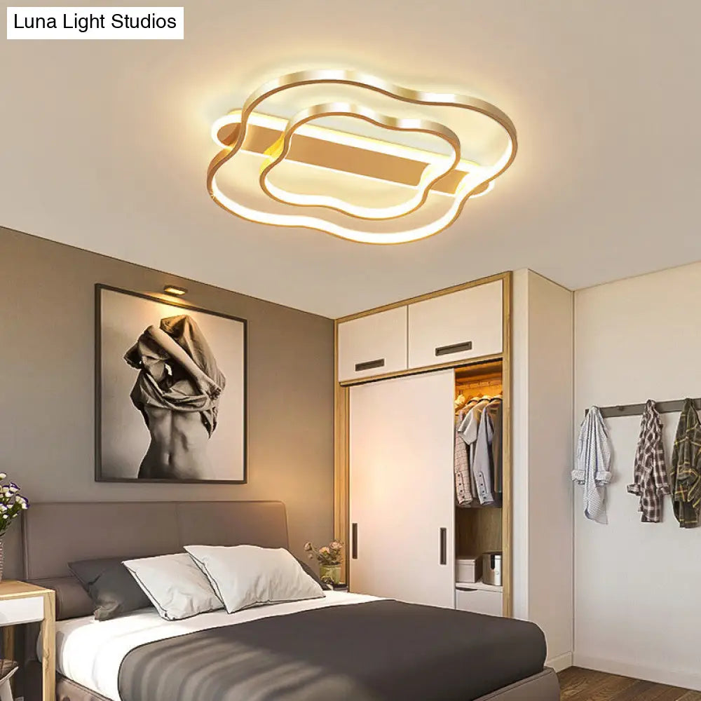 Nordic Led Gold Floral Ceiling Light- Elegant Flush Mount Lamp (21/25.5) - Warm/White Light Options