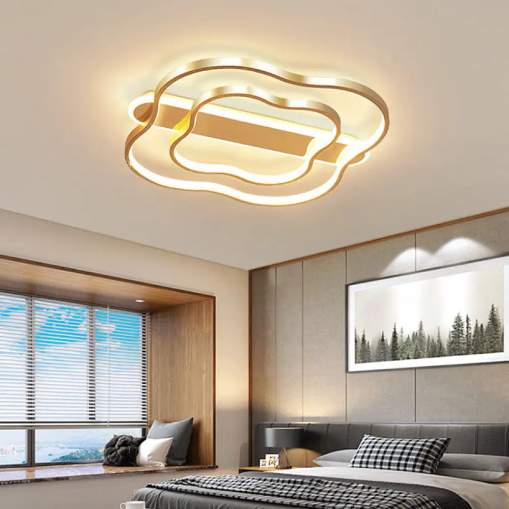 Nordic Led Gold Floral Ceiling Light - Elegant Flush Mount Lamp (21’/25.5’) - Warm/White Light