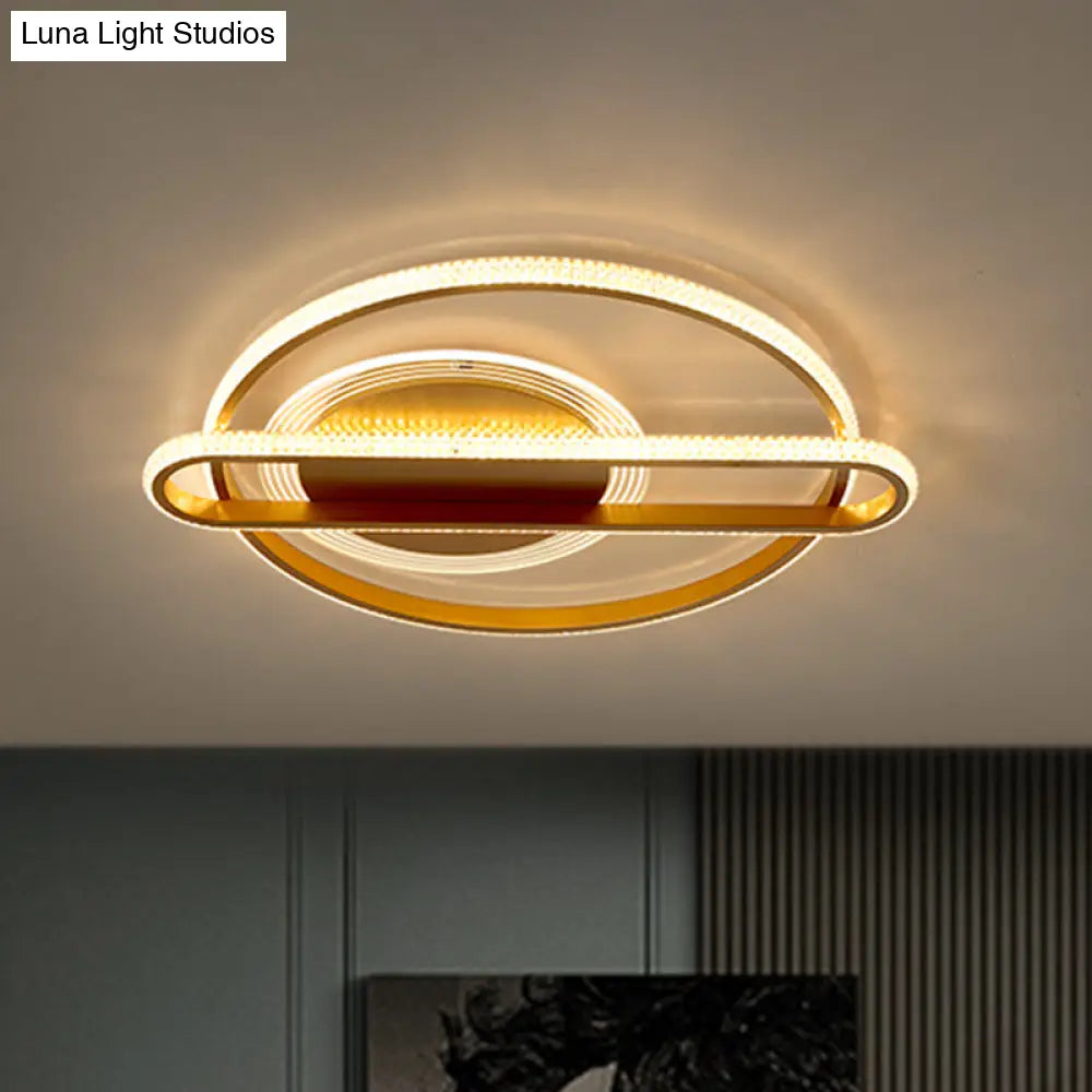 Nordic Led Gold Flush Mount Lamp In Warm/White Light - Circular And Oblong Fixture 18.5/23 Width /