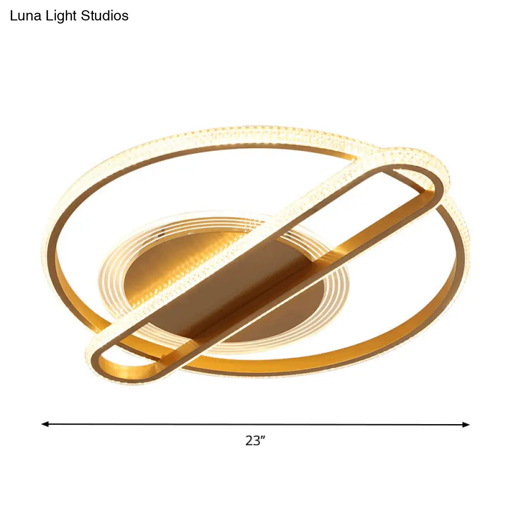 Nordic Led Gold Flush Mount Lamp In Warm/White Light - Circular And Oblong Fixture 18.5/23 Width