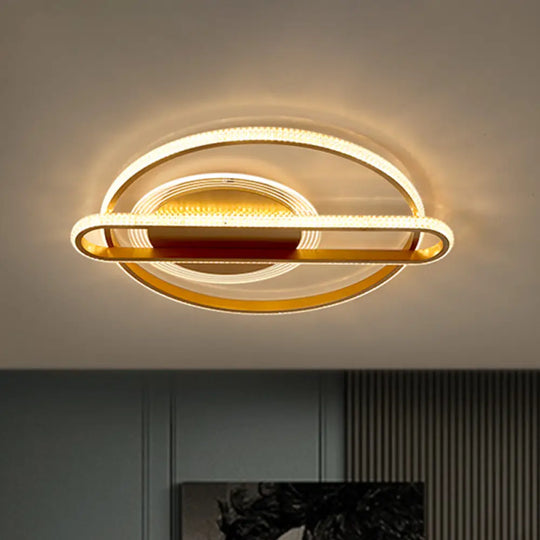 Nordic Led Gold Flush Mount Lamp In Warm/White Light - Circular And Oblong Fixture 18.5’/23’