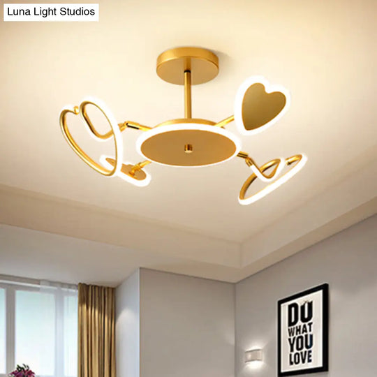 Nordic Led Gold Loving Heart Ceiling Light - Metallic Flush - Mounted Lamp Fixture