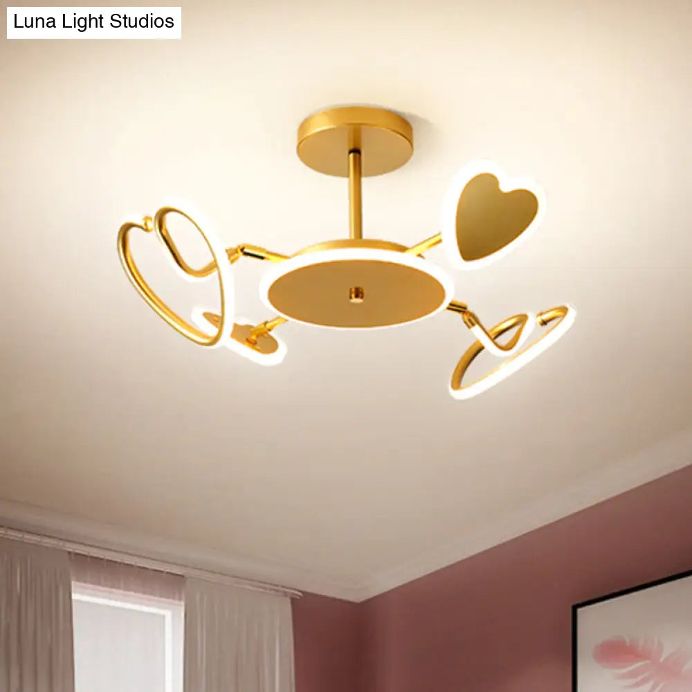 Nordic Led Gold Loving Heart Ceiling Light - Metallic Flush-Mounted Lamp Fixture