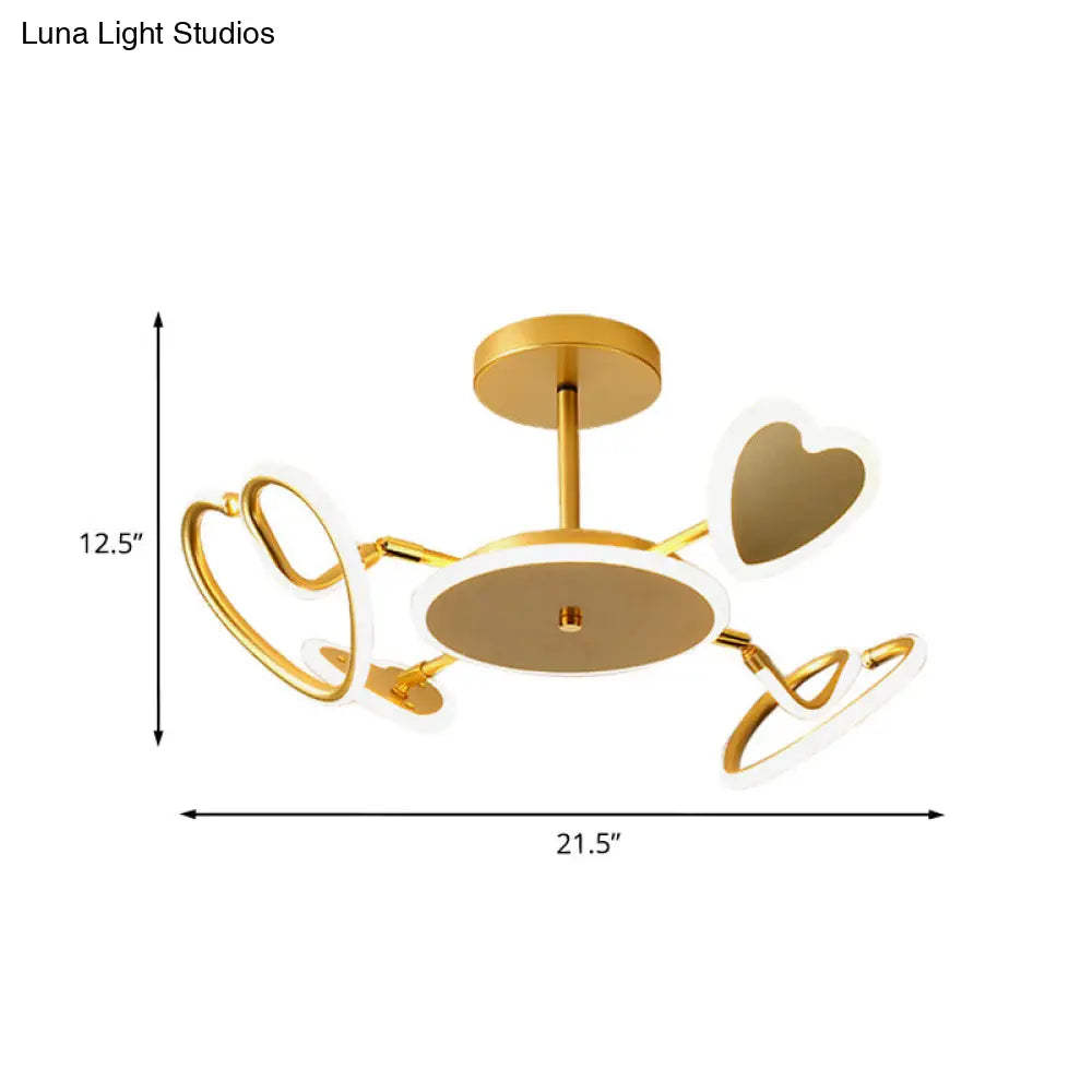 Nordic Led Gold Loving Heart Ceiling Light - Metallic Flush-Mounted Lamp Fixture
