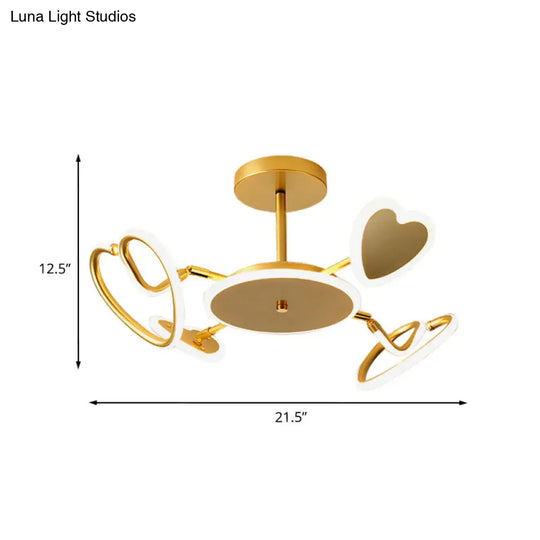 Nordic Led Gold Loving Heart Ceiling Light - Metallic Flush-Mounted Lamp Fixture