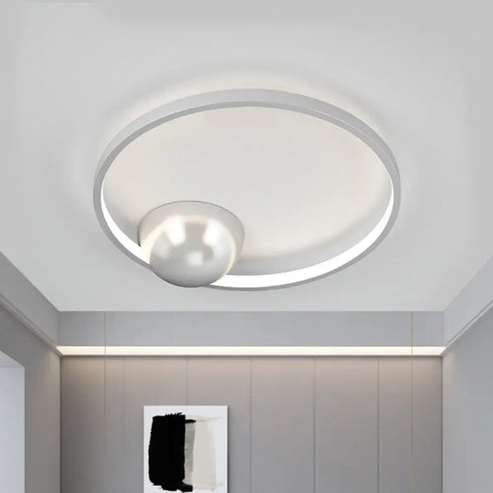 Nordic Led Iron Flush Mount Ceiling Light - Black/White Circular Design 17’/20.5’ Width White / 17’