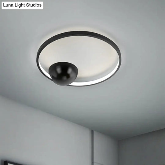 Nordic Led Iron Flush Mount Ceiling Light - Black/White Circular Design 17’/20.5’ Width