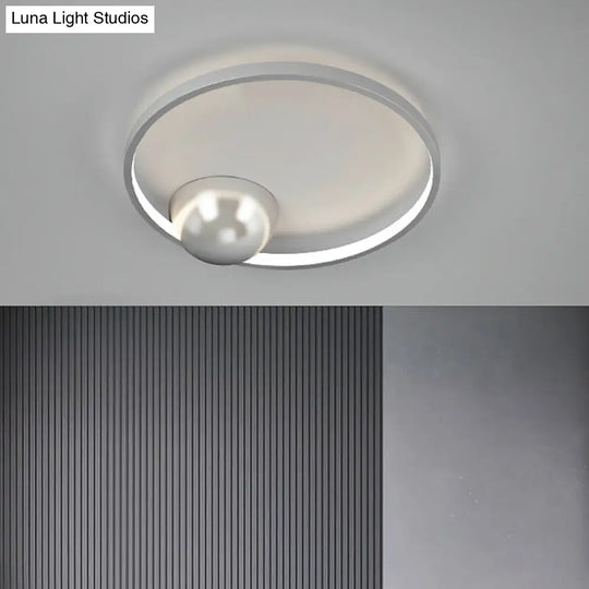 Nordic Led Iron Flush Mount Ceiling Light - Black/White Circular Design 17’/20.5’ Width