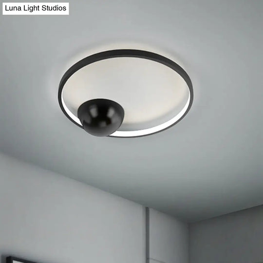 Nordic Led Iron Flush Mount Ceiling Light - Black/White Circular Design 17/20.5 Width
