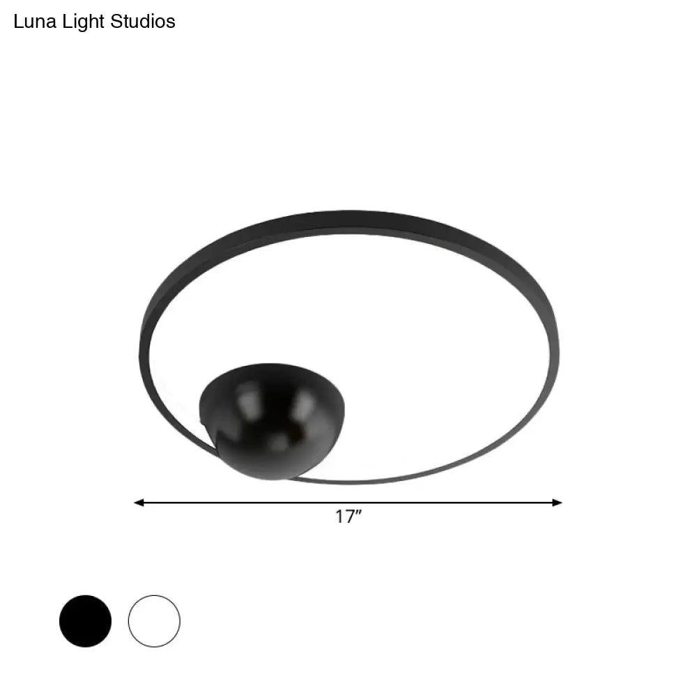 Nordic Led Iron Flush Mount Ceiling Light - Black/White Circular Design 17’/20.5’ Width