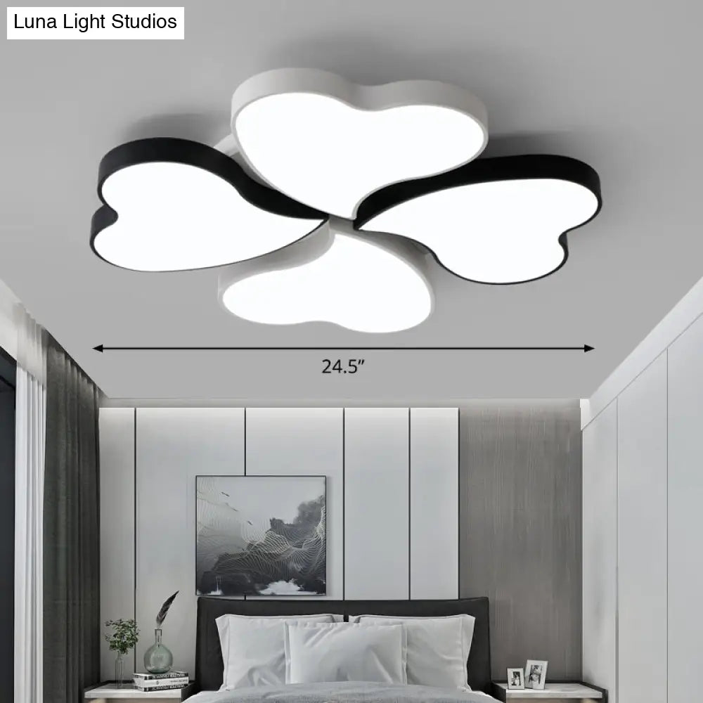 Nordic Led Metal Clover Shaped Flush Mount Lighting For Bedroom In Black-White White / 24.5 Ceiling