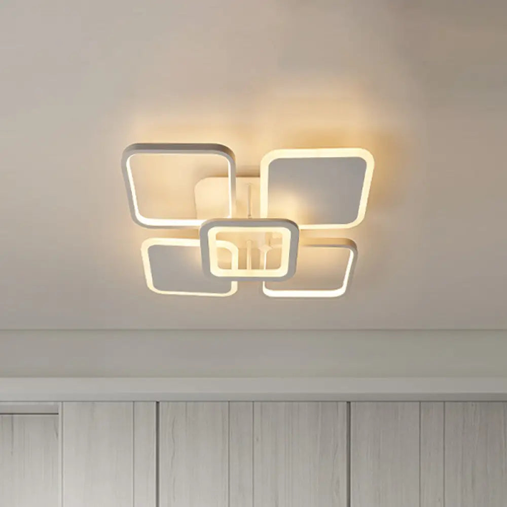 Nordic Led Metal Square/Diamond Semi Mount Ceiling Lamp In White/Warm Light For Dorm White /