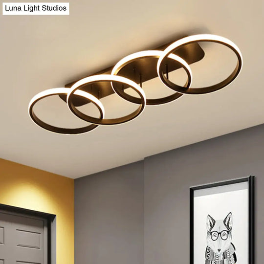 Nordic Led Metallic Flush Mount Light - Black Rings Semi Ideal For Living Room (Customization In 7