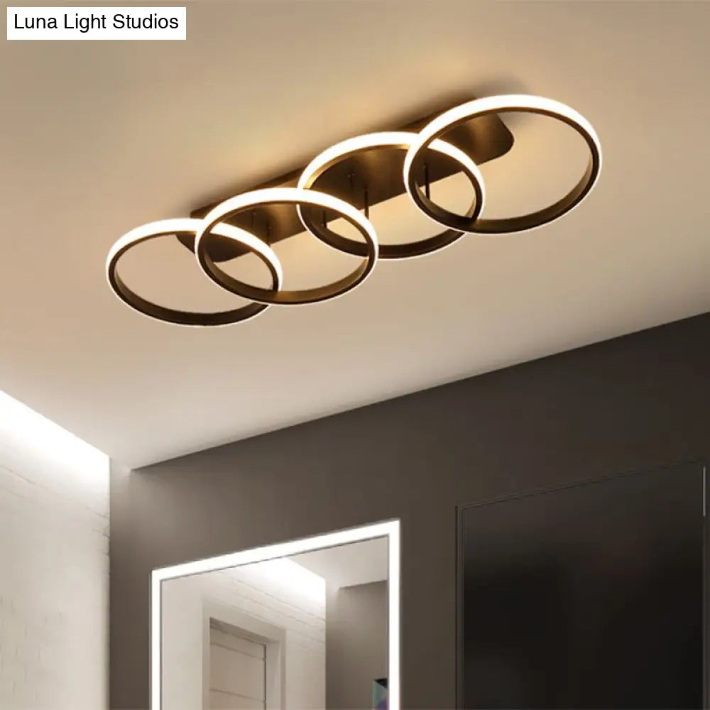 Nordic Led Metallic Flush Mount Light - Black Rings Semi Ideal For Living Room (Customization In 7