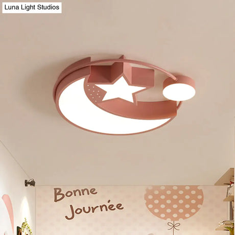 Nordic Led Moon And Star Ceiling Light In Pink Finish - Perfect For Girls’ Bedrooms