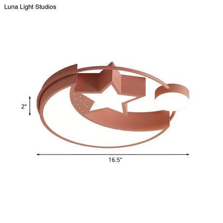 Nordic Led Moon And Star Ceiling Light In Pink Finish - Perfect For Girls’ Bedrooms