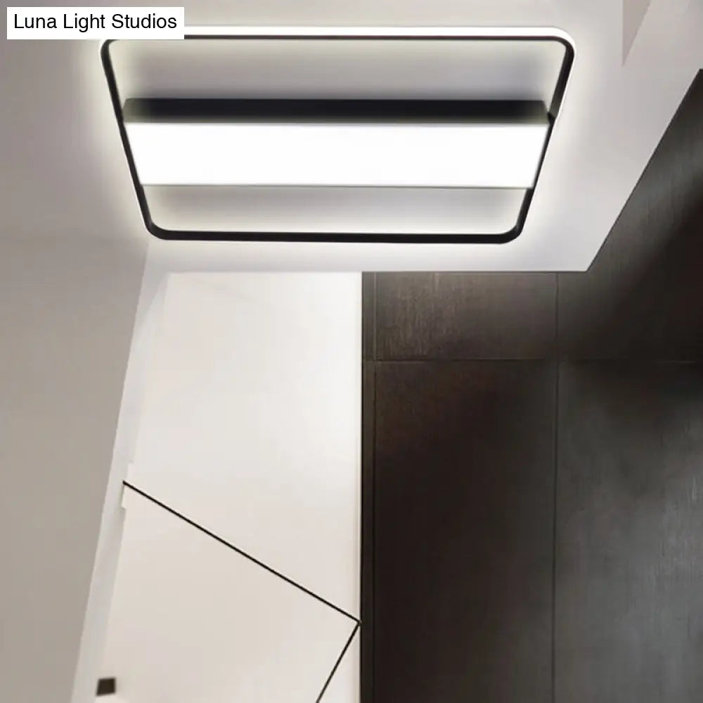 Nordic Led Rectangular Ceiling Light With Acrylic Shade - White/Black Flush Mount For Bedroom
