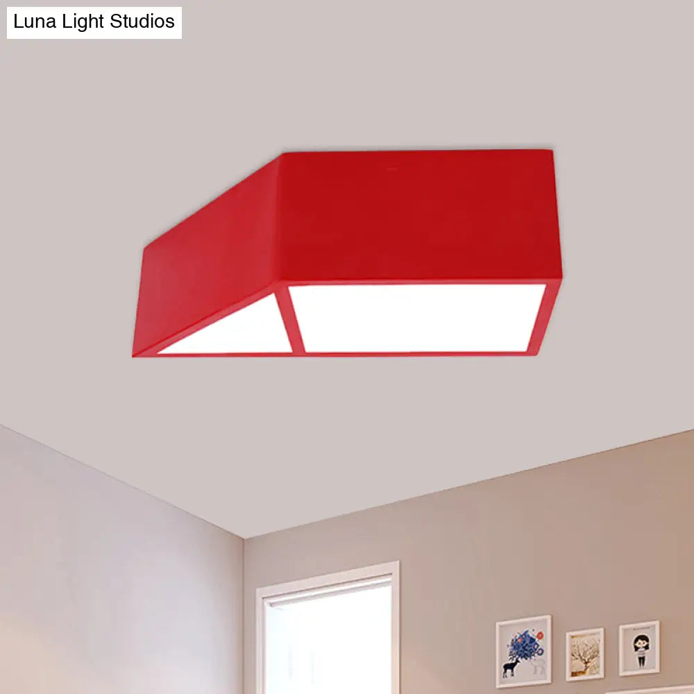 Nordic Led Trapezoid Close To Ceiling Lamp - Blue/Red/Yellow Flush Mount Fixture With Acrylic Shade