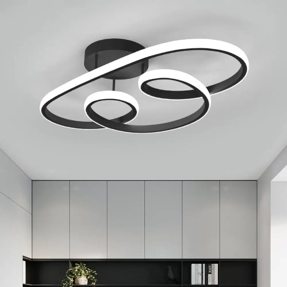Nordic Led Twisted Frame Acrylic Semi Flush Ceiling Light - Black