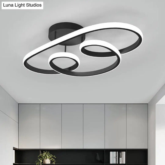 Nordic Led Twisted Frame Acrylic Semi Flush Ceiling Light - Black
