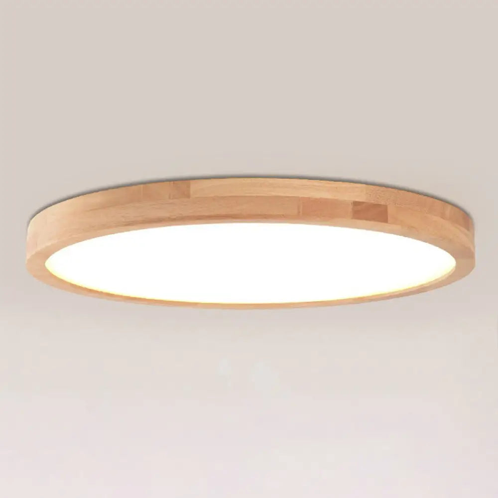 Nordic Led Wood Disc Flush Mount Light For Foyer / 12 White