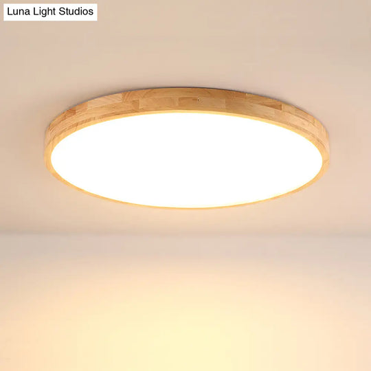 Nordic Led Wood Disc Flush Mount Light For Foyer