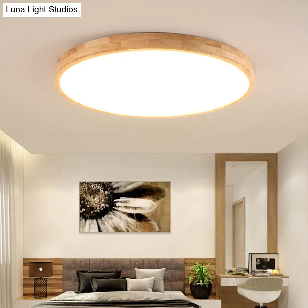 Nordic Led Wood Disc Flush Mount Light For Foyer