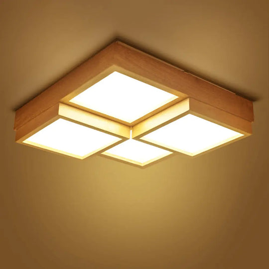Nordic Led Wood Flush Mount Ceiling Light With Acrylic Splicing Squares 4 / White