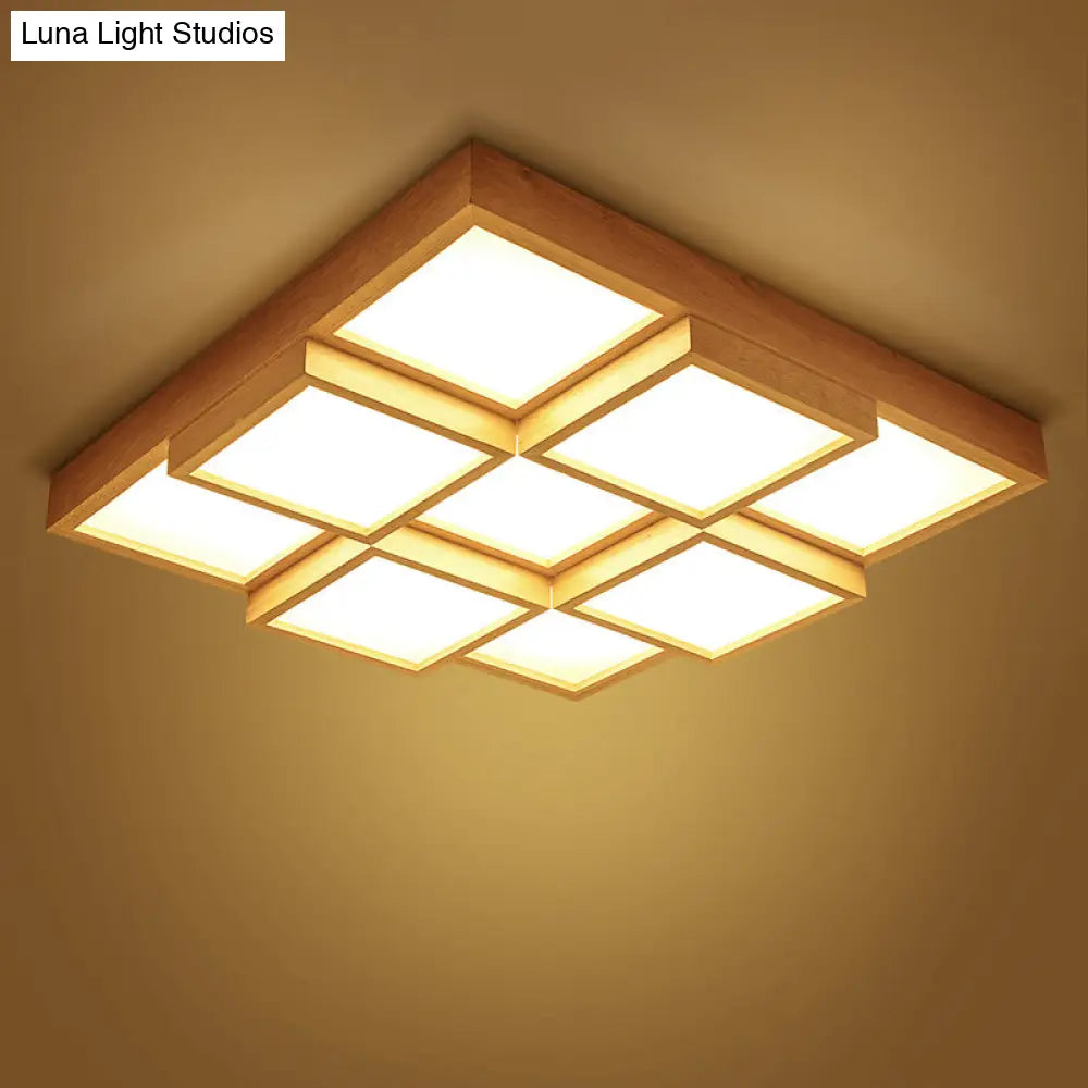 Nordic Led Wood Flush Mount Ceiling Light With Acrylic Splicing Squares 9 / White