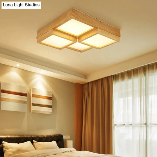 Nordic Led Wood Flush Mount Ceiling Light With Acrylic Splicing Squares