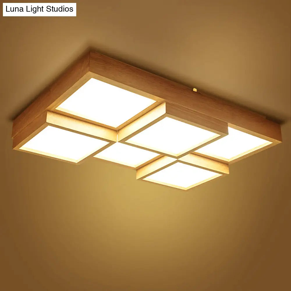 Nordic Led Wood Flush Mount Ceiling Light With Acrylic Splicing Squares 6 / White