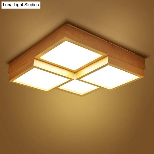 Nordic Led Wood Flush Mount Ceiling Light With Acrylic Splicing Squares 4 / White