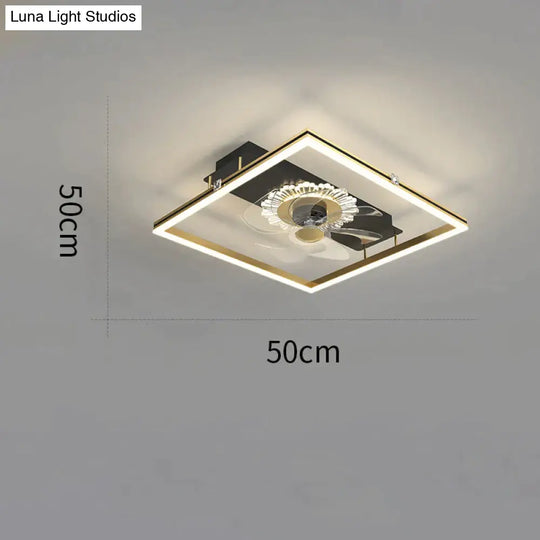 Nordic Light Luxury Fan Living Room Square Ceiling Lamp Simple Dining Bedroom Black / A Stepless