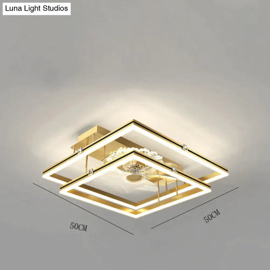 Nordic Light Luxury Fan Living Room Square Ceiling Lamp Simple Dining Bedroom Gold / C Stepless