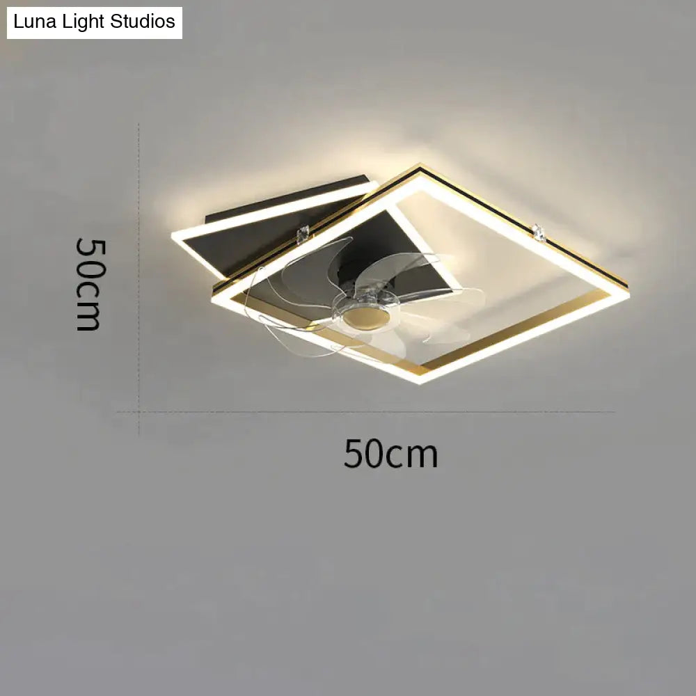 Nordic Light Luxury Fan Living Room Square Ceiling Lamp Simple Dining Bedroom Black / B Stepless