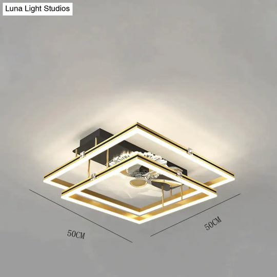 Nordic Light Luxury Fan Living Room Square Ceiling Lamp Simple Dining Bedroom Black / C Stepless