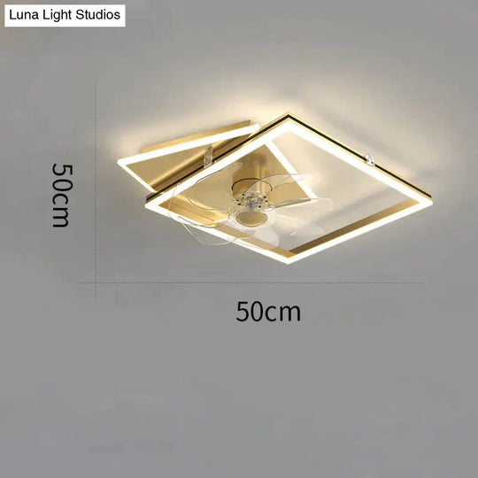 Nordic Light Luxury Fan Living Room Square Ceiling Lamp Simple Dining Bedroom Gold / B Stepless