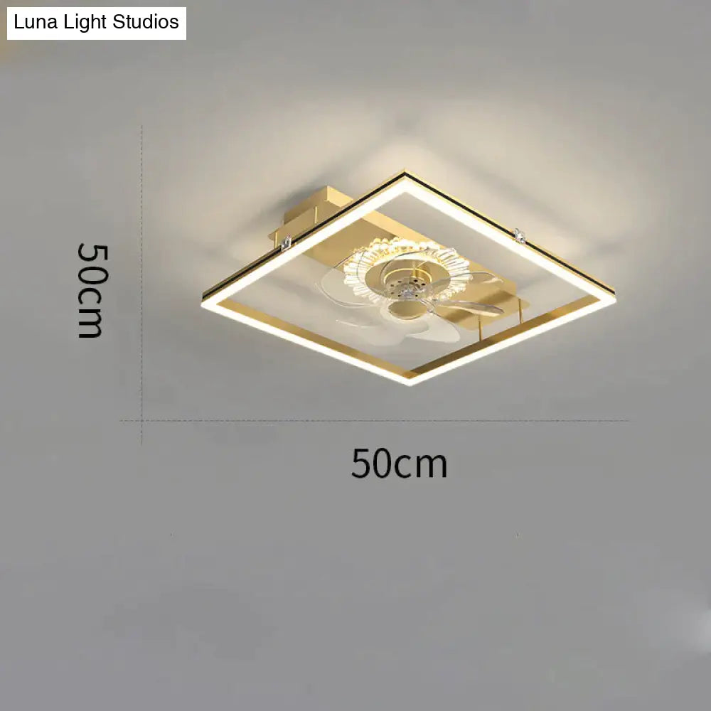 Nordic Light Luxury Fan Living Room Square Ceiling Lamp Simple Dining Bedroom Gold / A Stepless