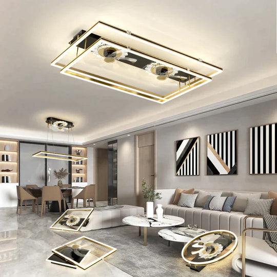 Nordic Light Luxury Fan Living Room Square Ceiling Lamp Simple Dining Bedroom