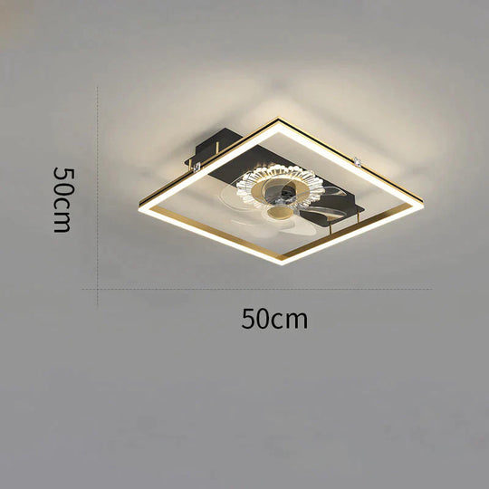 Nordic Light Luxury Fan Living Room Square Ceiling Lamp Simple Dining Bedroom Black / A Stepless