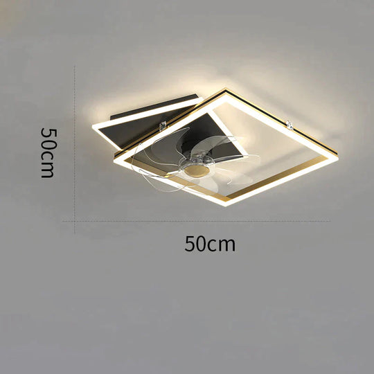 Nordic Light Luxury Fan Living Room Square Ceiling Lamp Simple Dining Bedroom Black / B Stepless