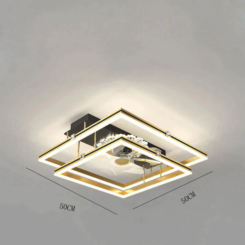 Nordic Light Luxury Fan Living Room Square Ceiling Lamp Simple Dining Bedroom Black / C Stepless