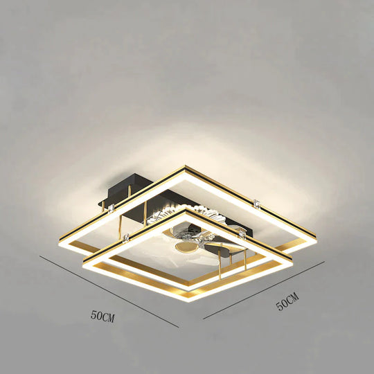 Nordic Light Luxury Fan Living Room Square Ceiling Lamp Simple Dining Bedroom Black / C Stepless