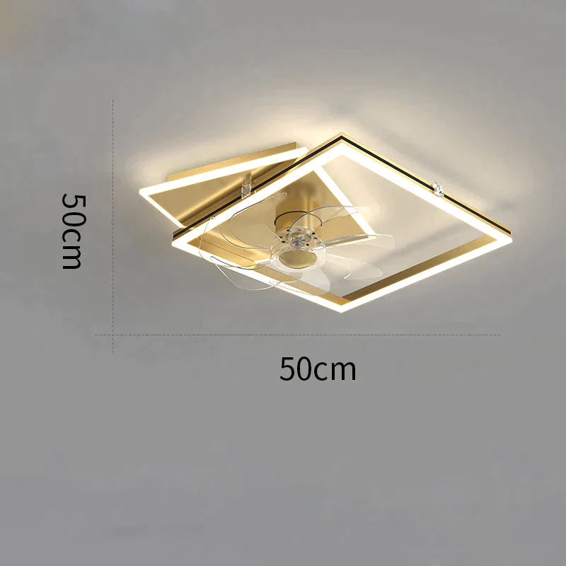 Nordic Light Luxury Fan Living Room Square Ceiling Lamp Simple Dining Bedroom Gold / B Stepless