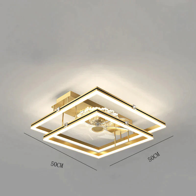 Nordic Light Luxury Fan Living Room Square Ceiling Lamp Simple Dining Bedroom Gold / C Stepless